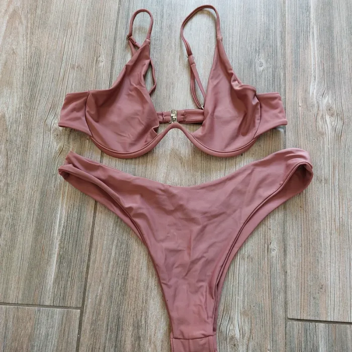 Maillot de bain 2 pièces Zaful taille L haut et bas marron
