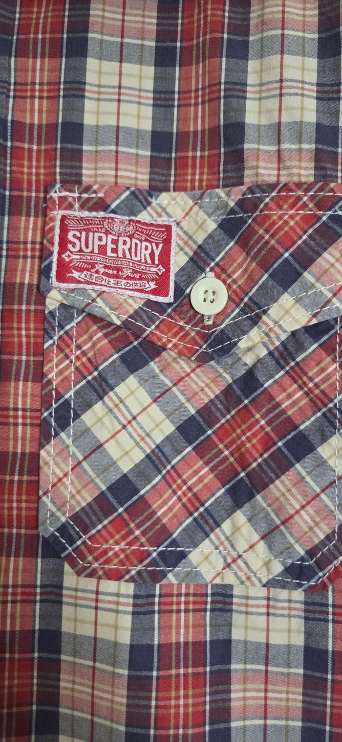 Chemise Superdry Shirt Shop L – 100% coton – Carreaux rouge marine beige – Neuve sans étiquette !o - photo numéro 4