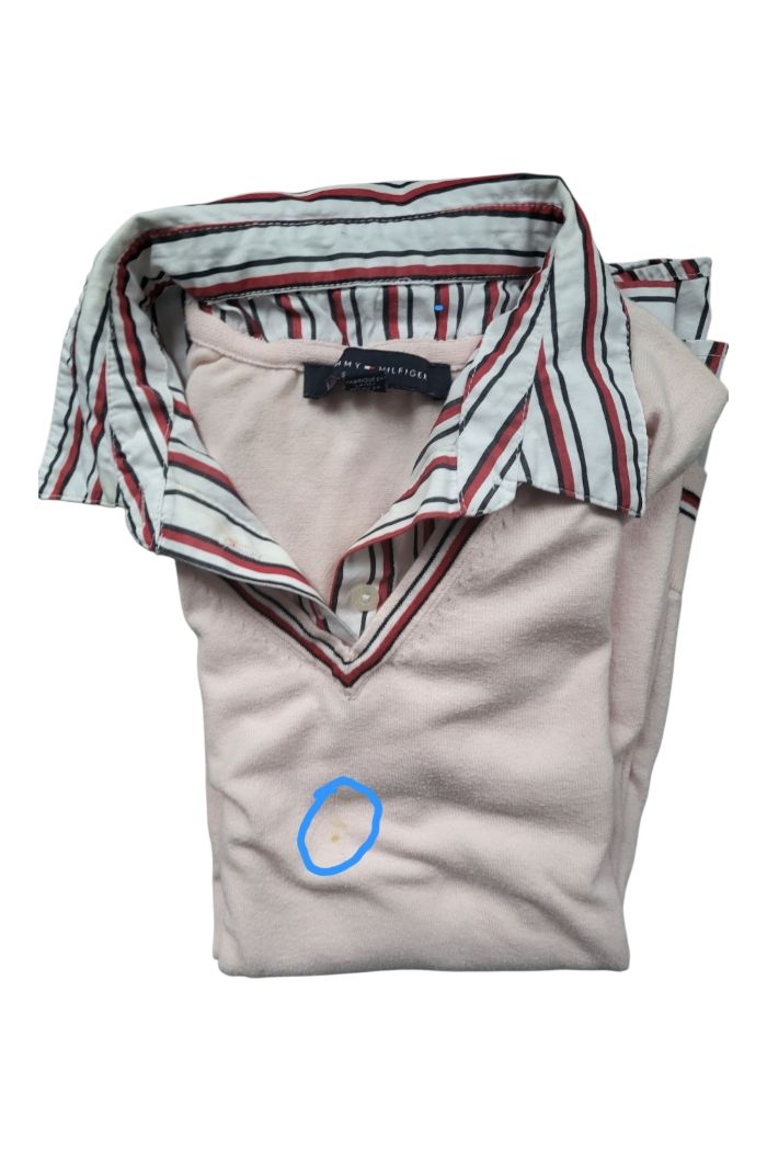 🩷 Pull femme Tommy Hilfiger – col V rose pâle, style chemise, taille M - photo numéro 2