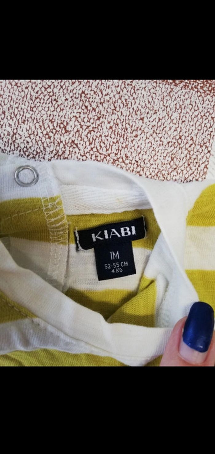 Tee shirt 1 mois manches courtes rayé blanc/moutarde Kiabi - photo numéro 2