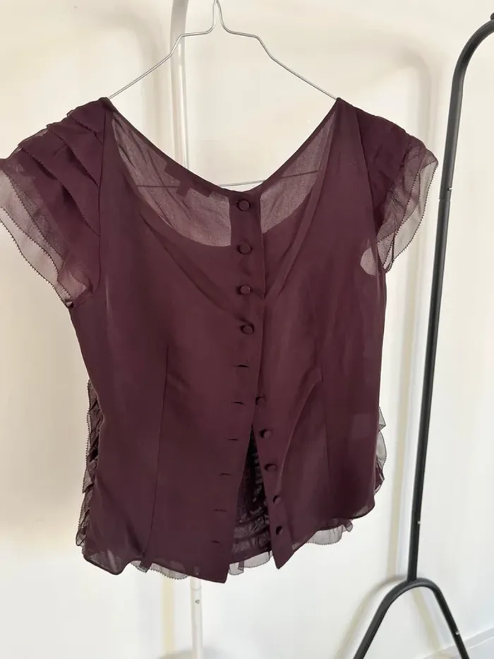 Top en soie volanté violet aubergine Armand Ventilo - photo numéro 2