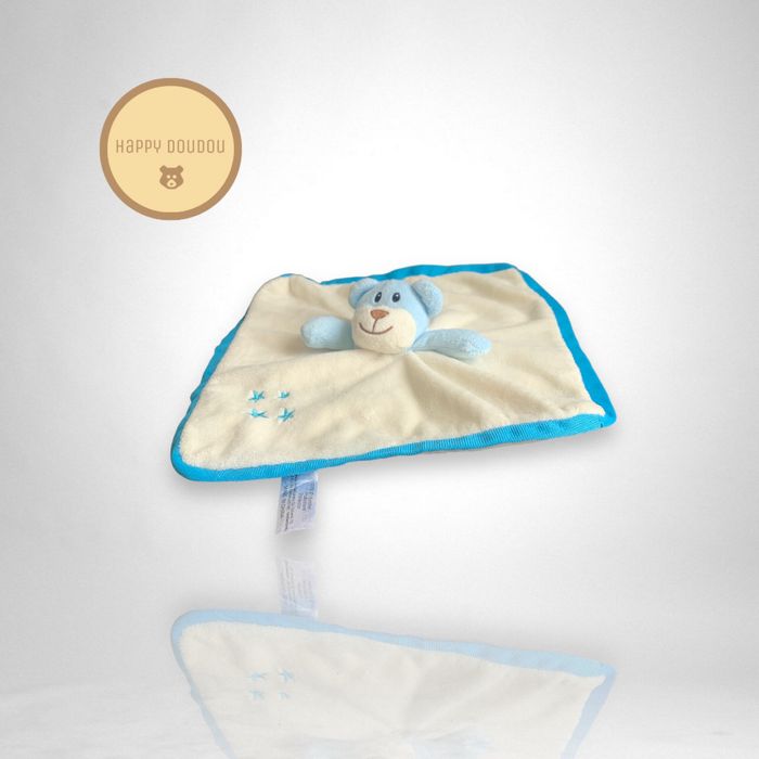 Doudou plat carré ours blanc bleu étoiles Zeeman DP304 - photo numéro 2