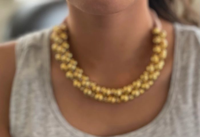 Mango collier a rang boules dorées tressé rose réglable neuf - photo numéro 6