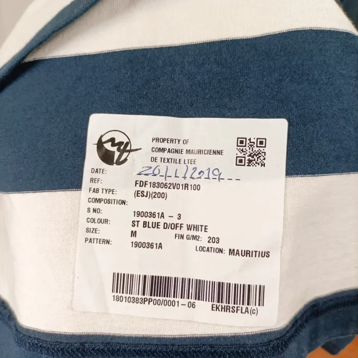 T-shirt à larges rayures bleu et blanc Anti Blue en coton, col rond, taille M unisexe A1239 - photo numéro 4