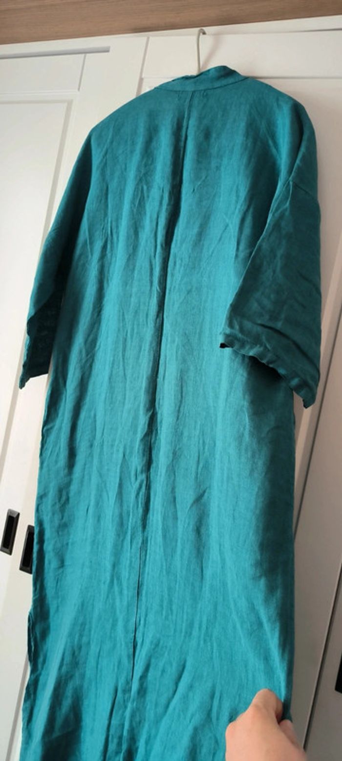 Robe longues avec fente 100% lin Bleu canard - photo numéro 12