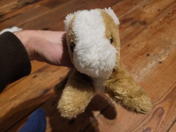 RARE Boulgom Lapin miel brun marron blanc 22cm peluche doudou collection Made in France - photo numéro 4