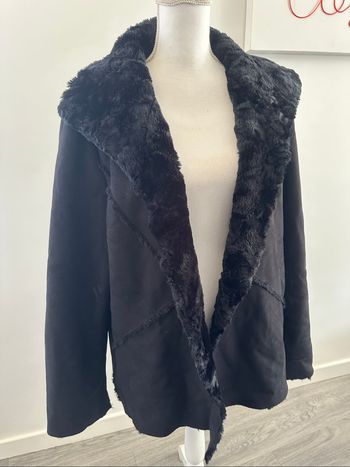 Veste oversize patchwork en fausse fourrure noire Vintage T42 XL