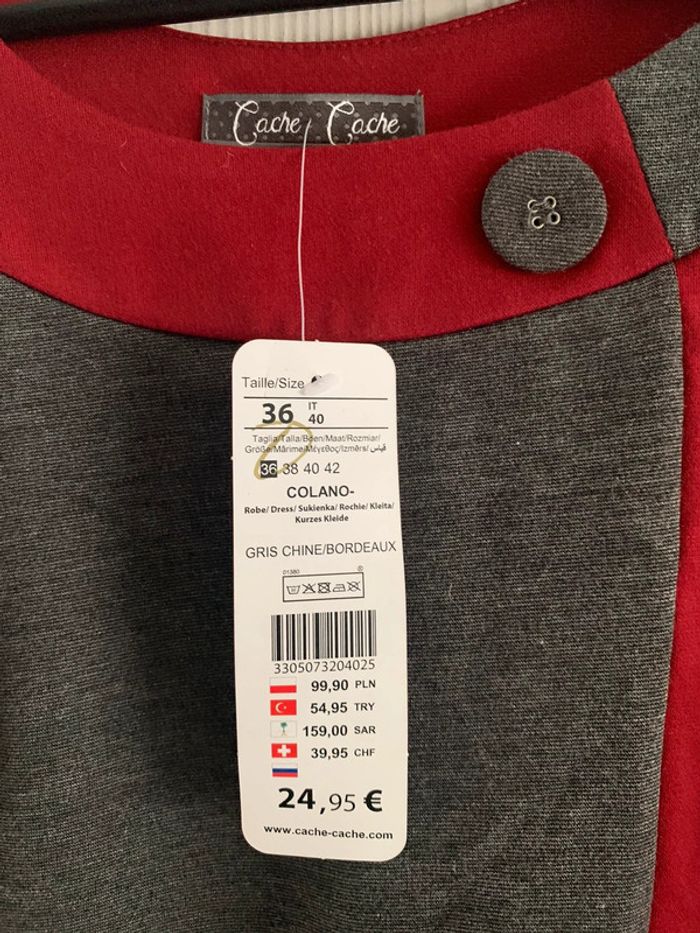 Magnifique robe cache cache grise et bordeaux taille 36 neuve - photo numéro 3