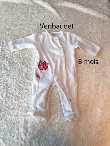 Pyjama velours Vertbaudet blanc tulipe 6m