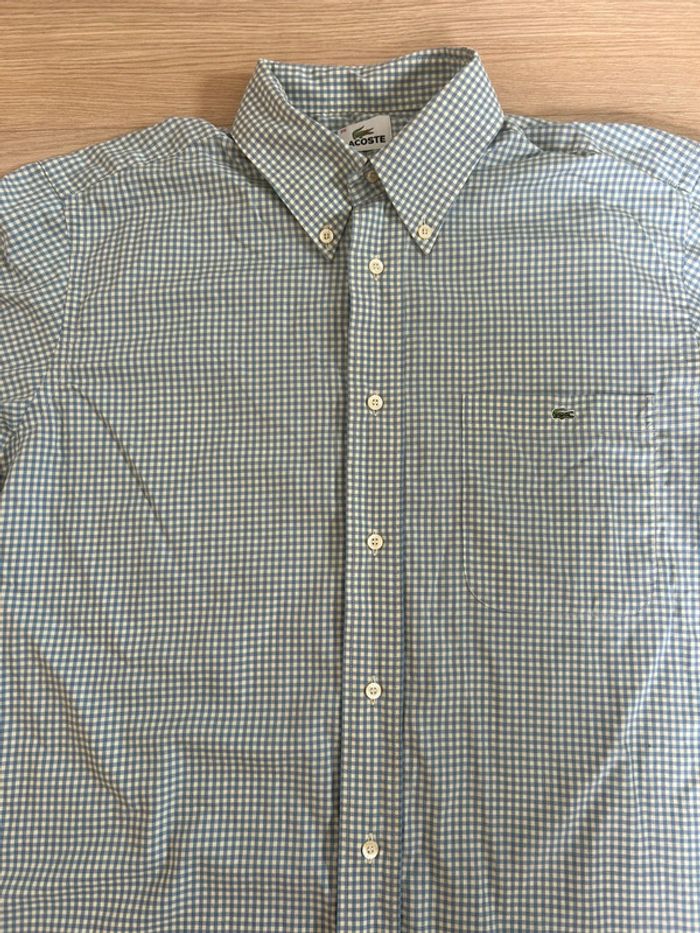 Chemise Lacoste homme à manches courtes – carreaux Vichy bleu/blanc – T.39 - photo numéro 4