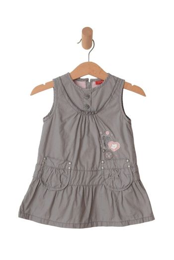 Robe grise sans manche, motif chat et fleurs - Tissaia 12 mois