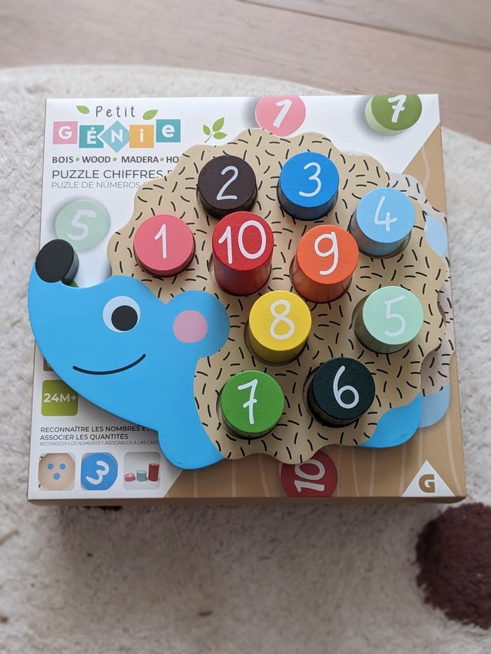 Petit genie puzzle chiffres en bois hérisson - montessori - photo numéro 2