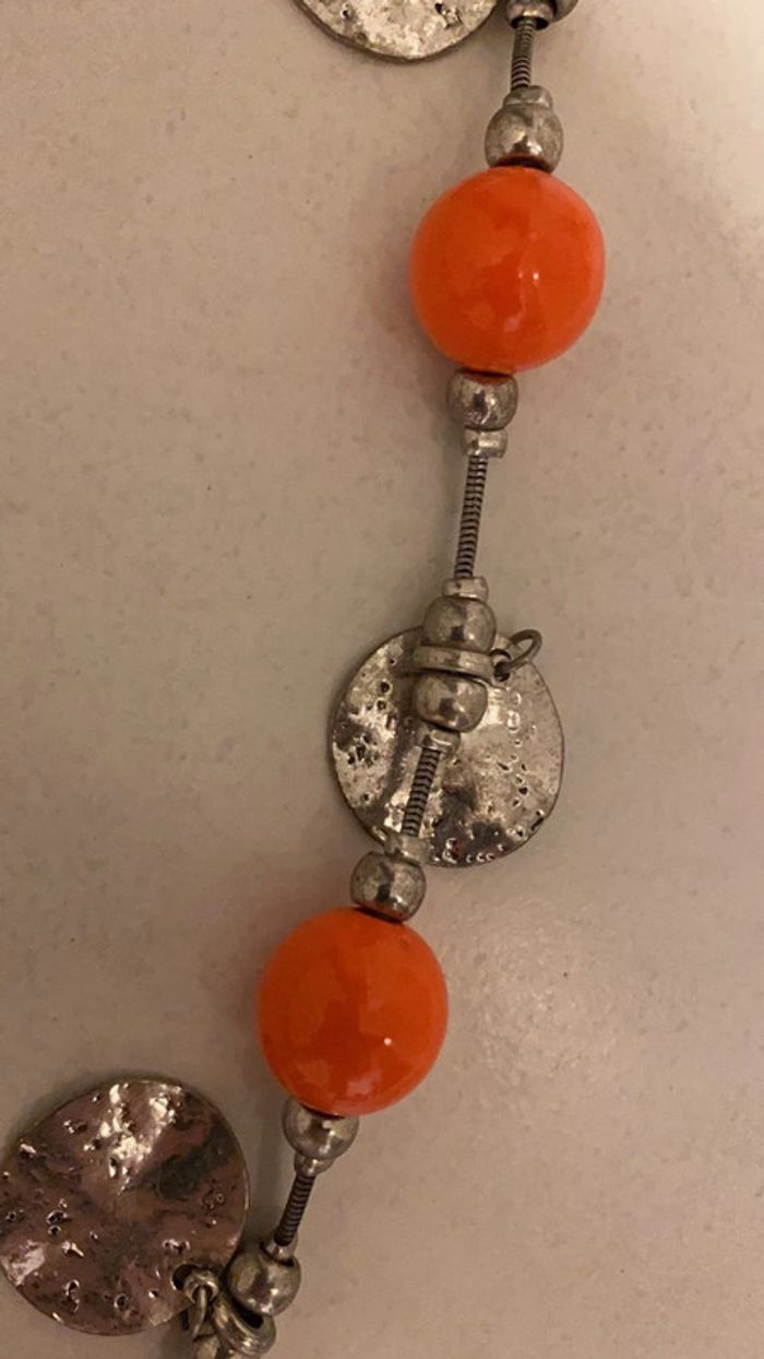 Collier sautoir orange et métal - Neuf - photo numéro 5