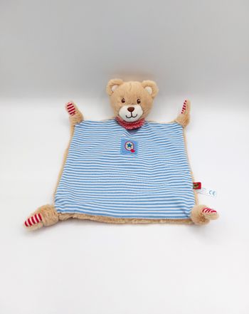 Doudou plat ours beige Baby Glück DIE SPIEGELBURG rayures bleu blanc étoile sos doudou pro