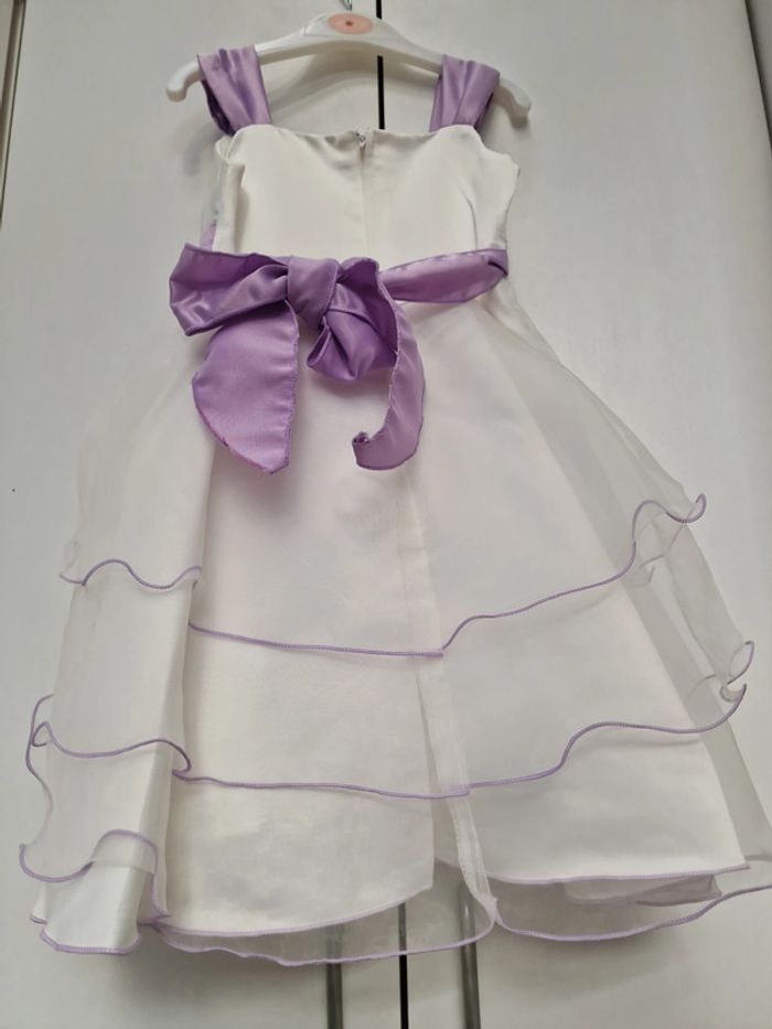 Robe Avec Boléro Baptême Cérémonie Mariage Blanc Lila Fleur Perles - photo numéro 15