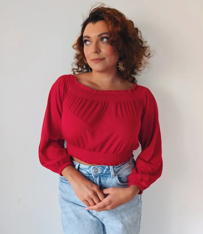 Blouse rouge épaules nues élastique bohème chic H&M Taille 34 - photo numéro 4