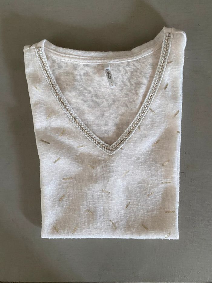 Tee shirt maille fine Only crème et doré taille S - photo numéro 16