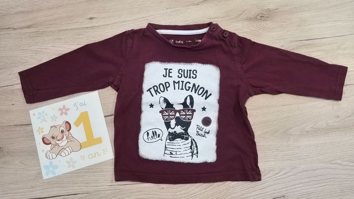 Tee-shirt manches longues bordeaux, Gémo, 12 mois