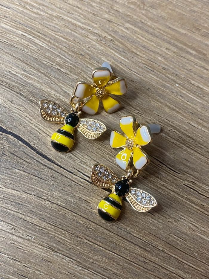 Boucles d oreilles acier abeilles rétro - photo numéro 2