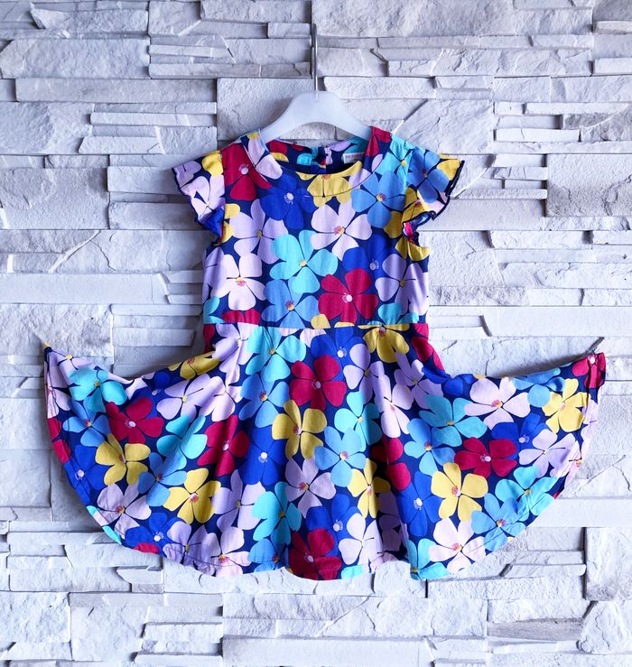 DPAM - ROBE FILLE STYLE PATINEUSE MOTIF FLEURS & VOLANTS AUX MANCHES 3A