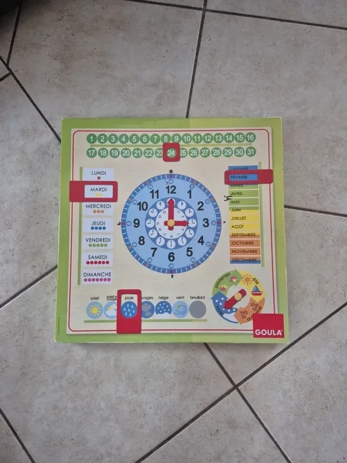 Tableau Calendrier avec Horloge en bois Goula - photo numéro 4