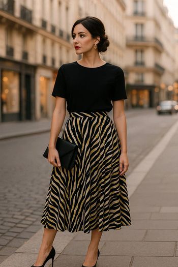 🖤 Jupe zébrée noir beige et jaune chic soirée
