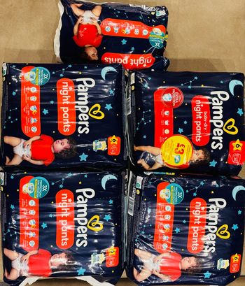 🍼 Lot de couches Pampers Night Pants – Taille 6 (4 paquets + 1 offert)