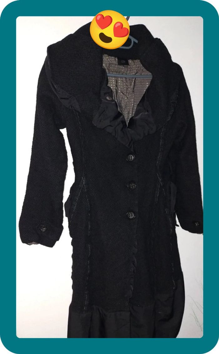Manteau femme noir, laine et lin, taille 40 - photo numéro 3