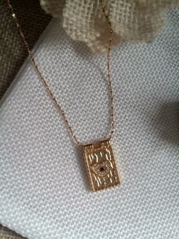 Collier doré coeur  zircons noir et blancs