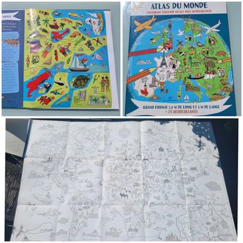 Atlas du Monde 🌍 Coloriage Éducatif Géant avec Autocollants