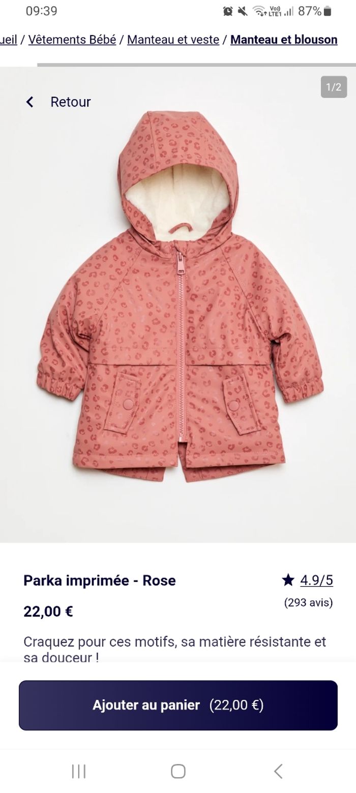 Manteau neuf 3 mois imperméable intérieur polaire