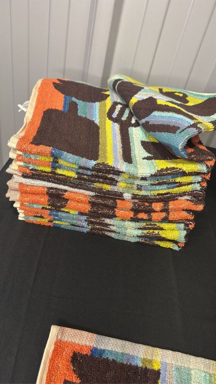 Lot 5 Torchon Coton Portugal Neuf Motif Poisson Ethnique Rétro 50×50 Serviette Cuisine - photo numéro 4