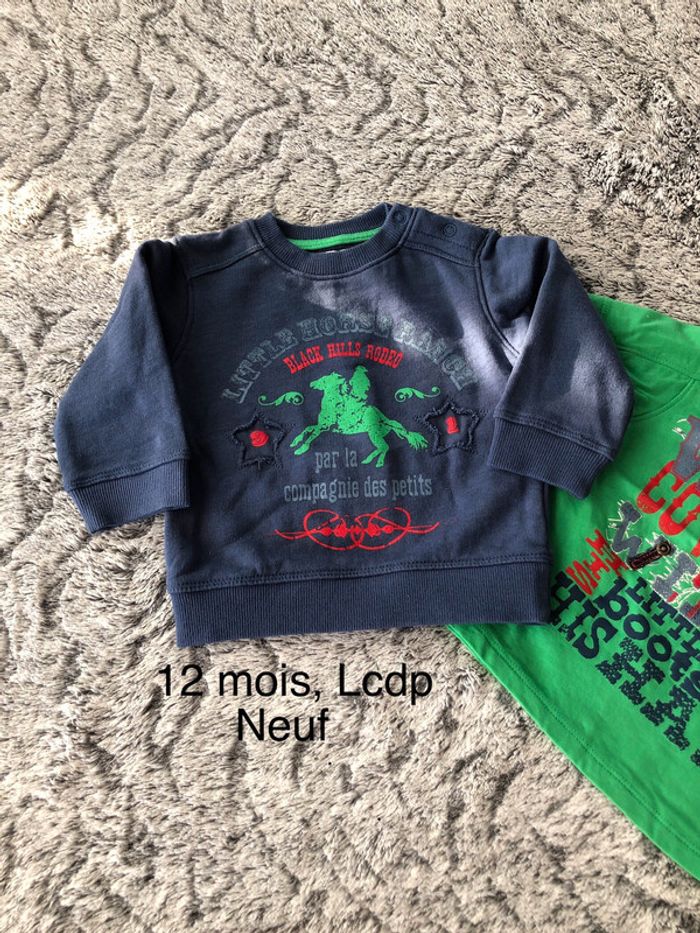 Lot Pull over et tee shirt bleu marine et vert G12m - photo numéro 4