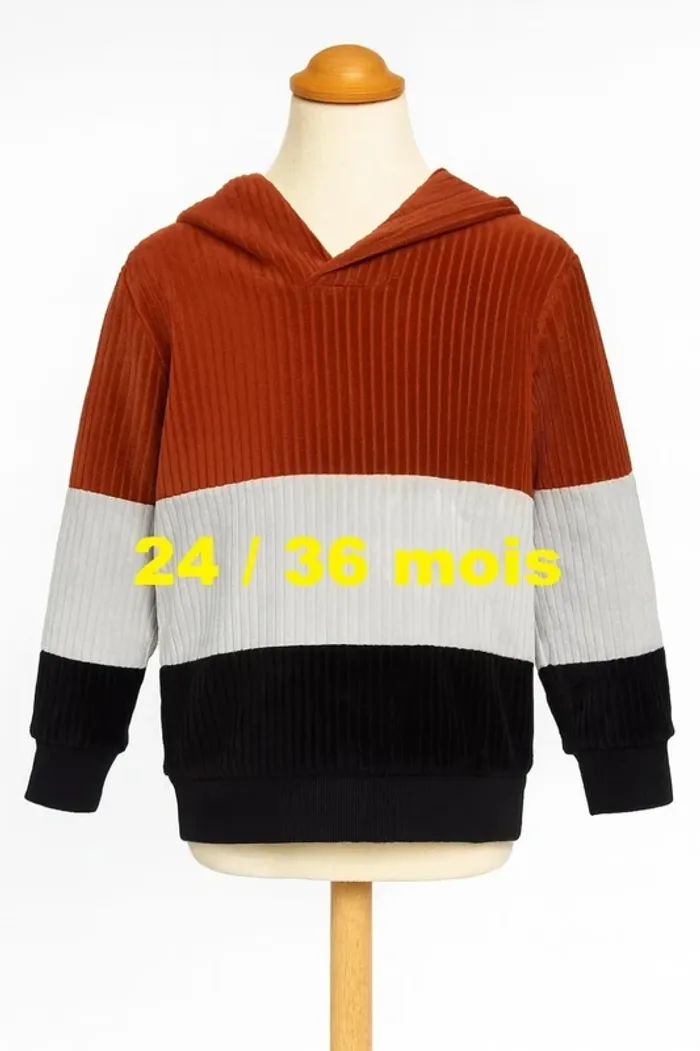 Sweat avec capuche marron blanc noir Taille 24 / 36 mois