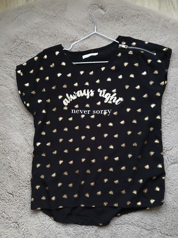 T-shirt fille noir et dore avec fermeture eclair sur une  epaule