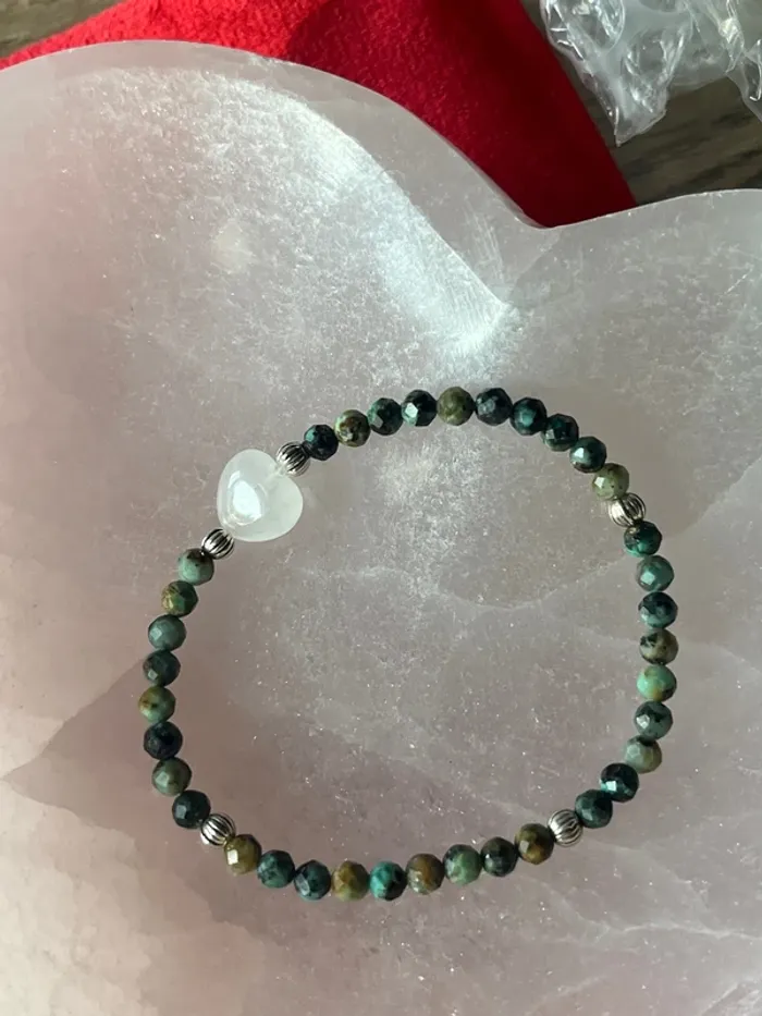 Bracelet en turquoise Africaine cœur en cristal de roche - photo numéro 2