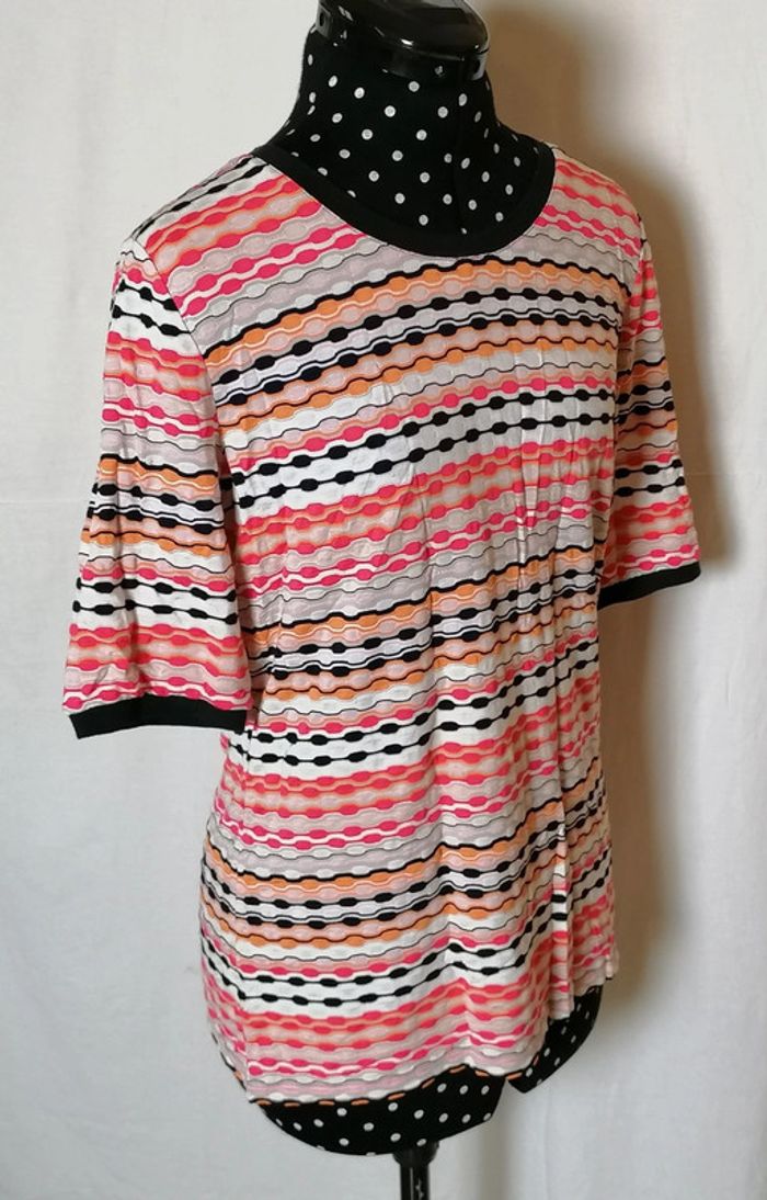 Top / tee-shirt fluide rayures strech orange blanc rose noir taille 38 Betty Barclay - photo numéro 8