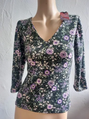 Haut fleuri manches 3/4 Taille XS