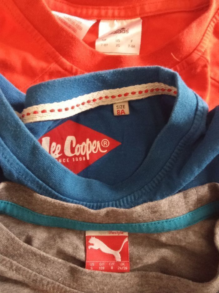 Lot de 4 tee shirts garçon 8 ans marque puma, adidas, lee Cooper , Airness, orange, gris, bleu, rouge, Sport - photo numéro 4