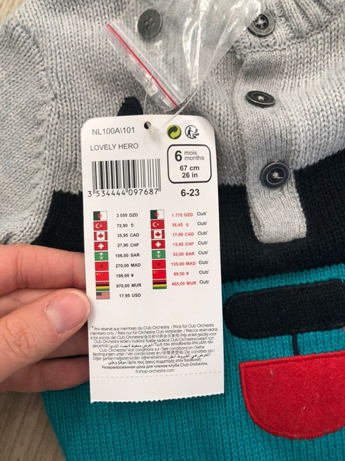 Pull 6 mois coton et laine neuf - photo numéro 2