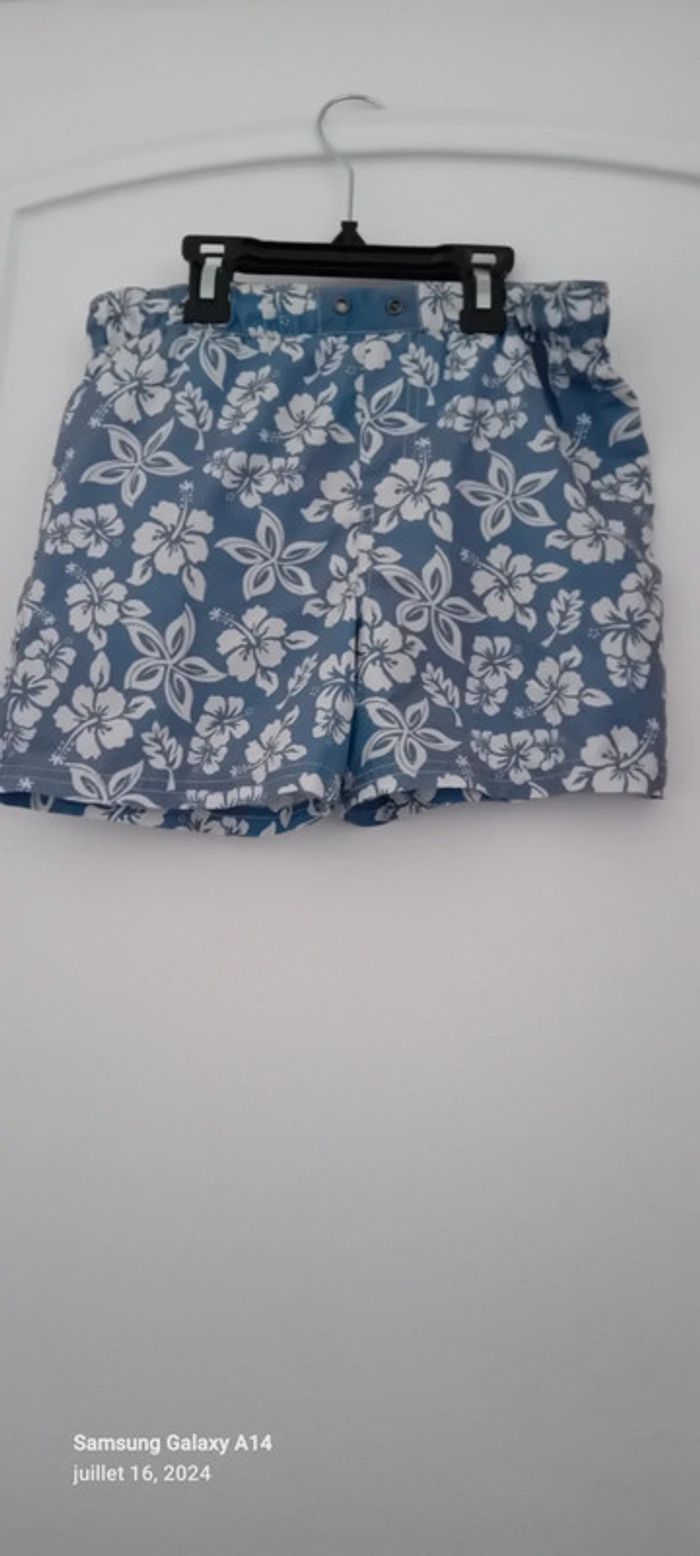 Short de bain motif hawaïen bleu garçon 10 ans kihawo - photo numéro 3