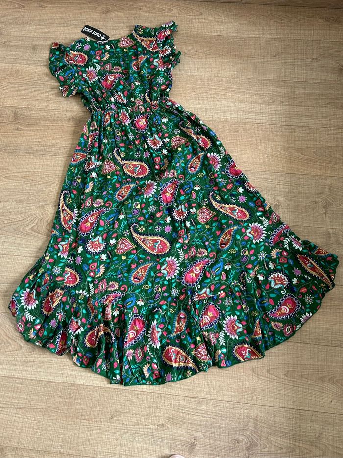 Robe verte et imprimée neuve à manches courtes Corte Hindu taille L/XL - photo numéro 8