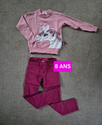Ensemble C&A pull Licorne + pantalon slim rose - 8 ans