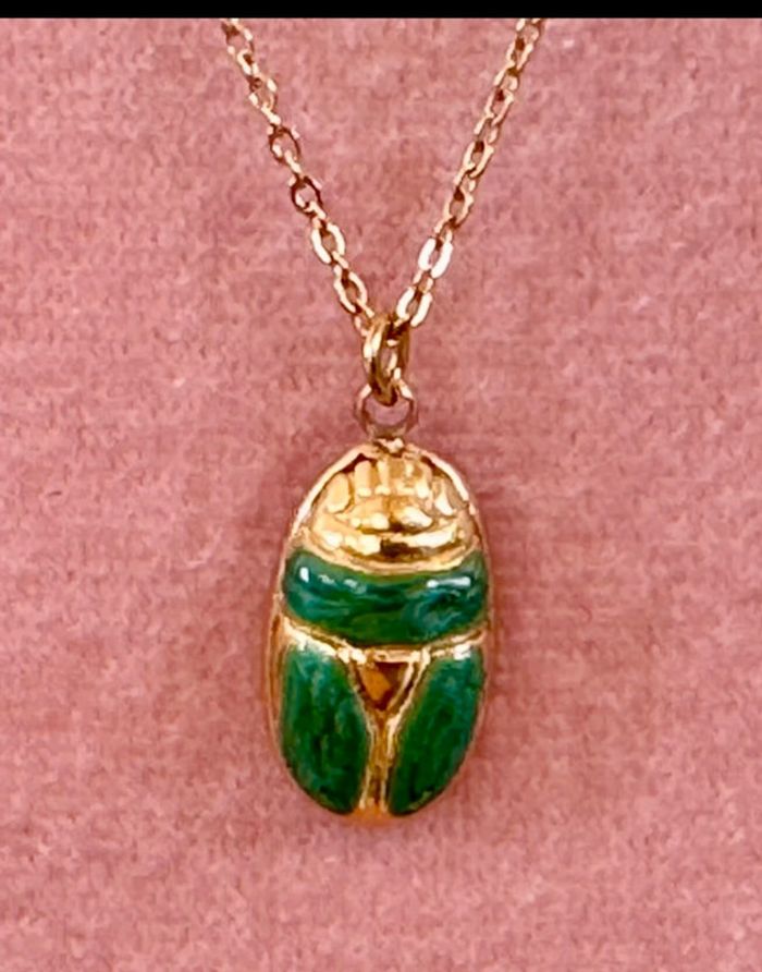 Collier chaîne réglable acier inoxydable or pendentif scarabée vert - photo numéro 5