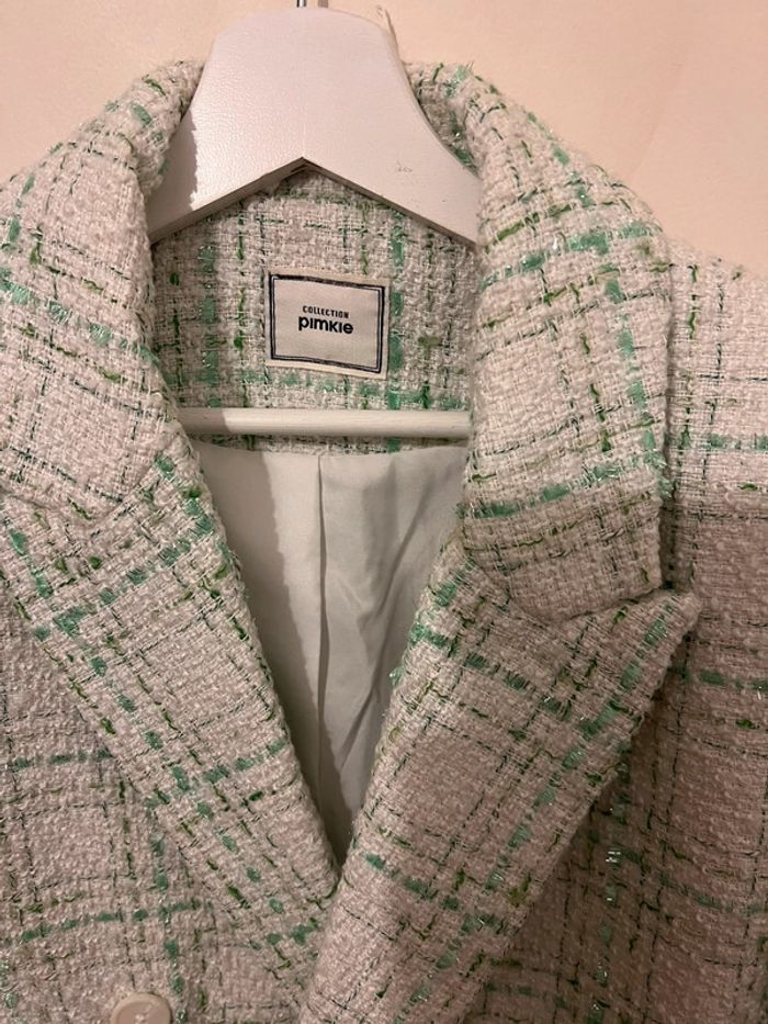Veste pimkie verte brillante et blanche effet tweed - photo numéro 3