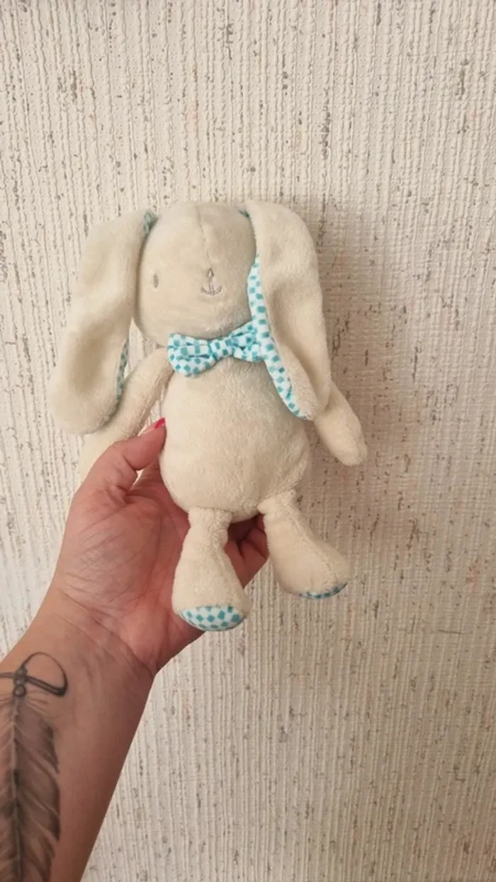 Peluche lapin crème avec nœud klorane - photo numéro 7