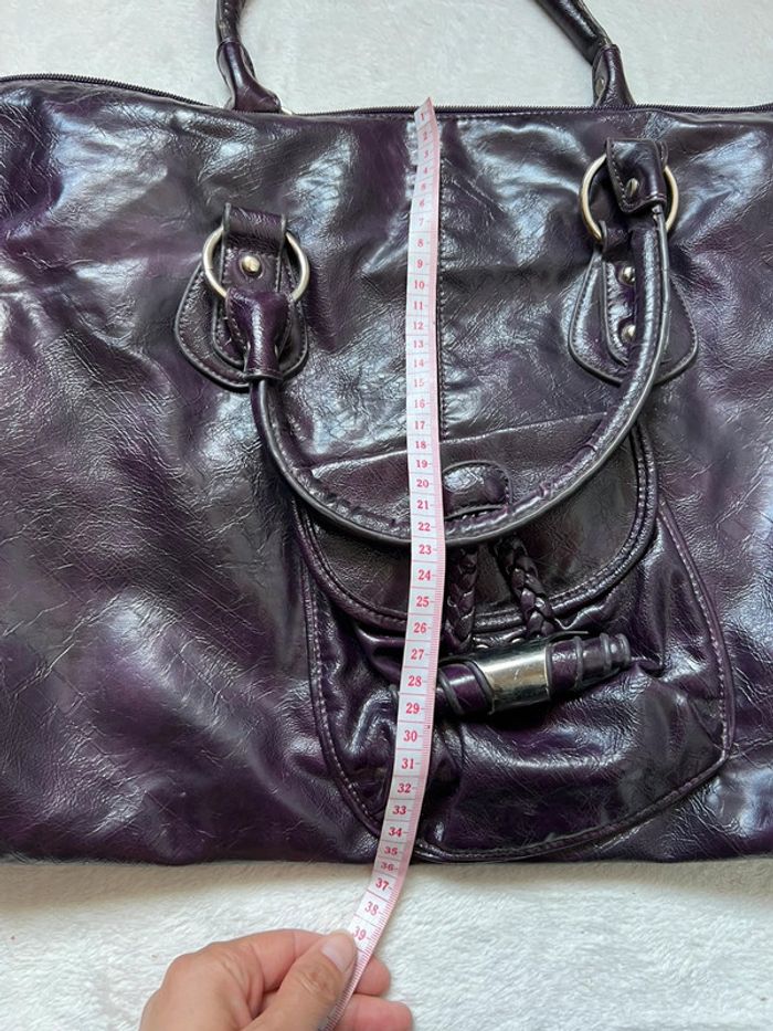 Sac à main porté épaule fourre tout violet foncé prune vintage 90s - photo numéro 14