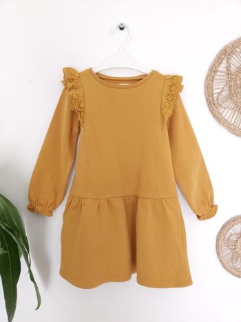 Robe jaune moutarde à volants en broderie anglaise Vertbaudet 4 Ans