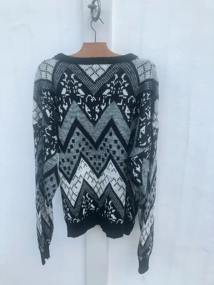 Playboy knit pullover vintage 80s black white Mens Large - photo numéro 7