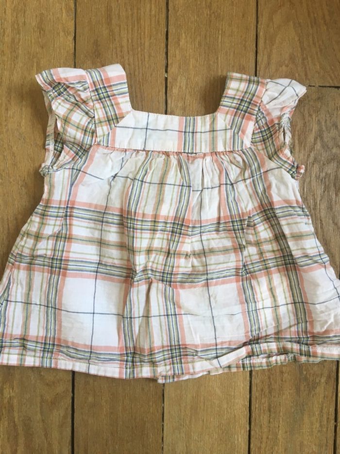 Jolie tunique à carreaux corail et vert/ boutons dans le dos/verbaudet/6m